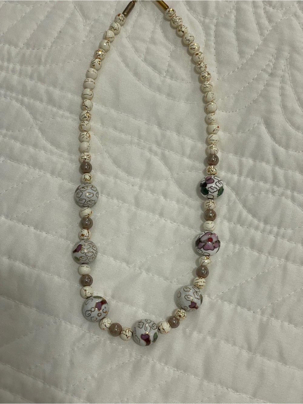 Handcrafted White Floral Beaded Necklace - Unbranded